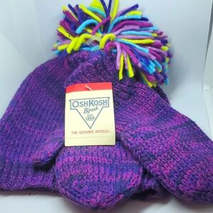 OshKosh B'gosh Boys or Girls Hat & Mittens Set Size 7-12 NWT Purple & Black Kids